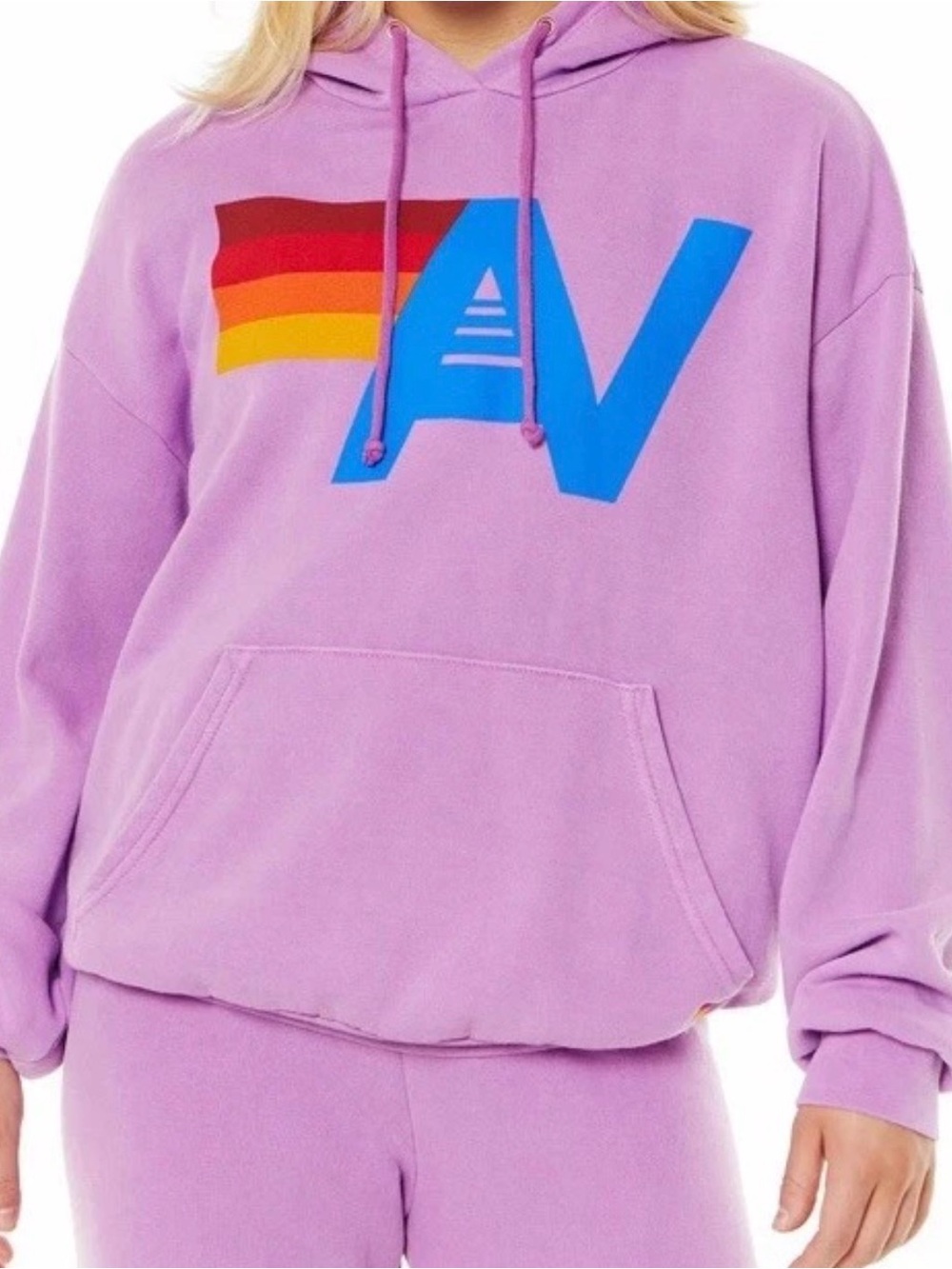 97 Aviator Nation Women’s Pullover Hoodie Purple Rainbow Logo Large